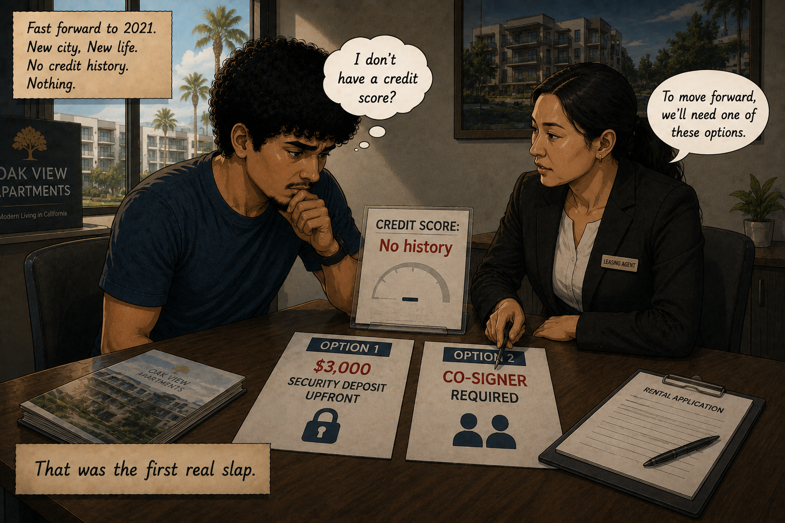 No credit history — facing a $3,000 deposit or a co-signer to get the apartment